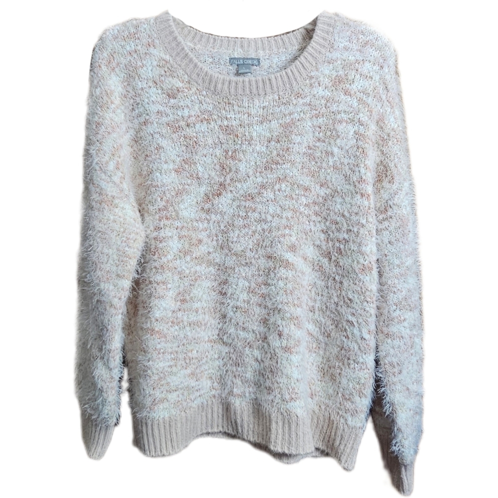 Falls Creek womens fuzzy multicolor sweater pink white cream size large new nwt